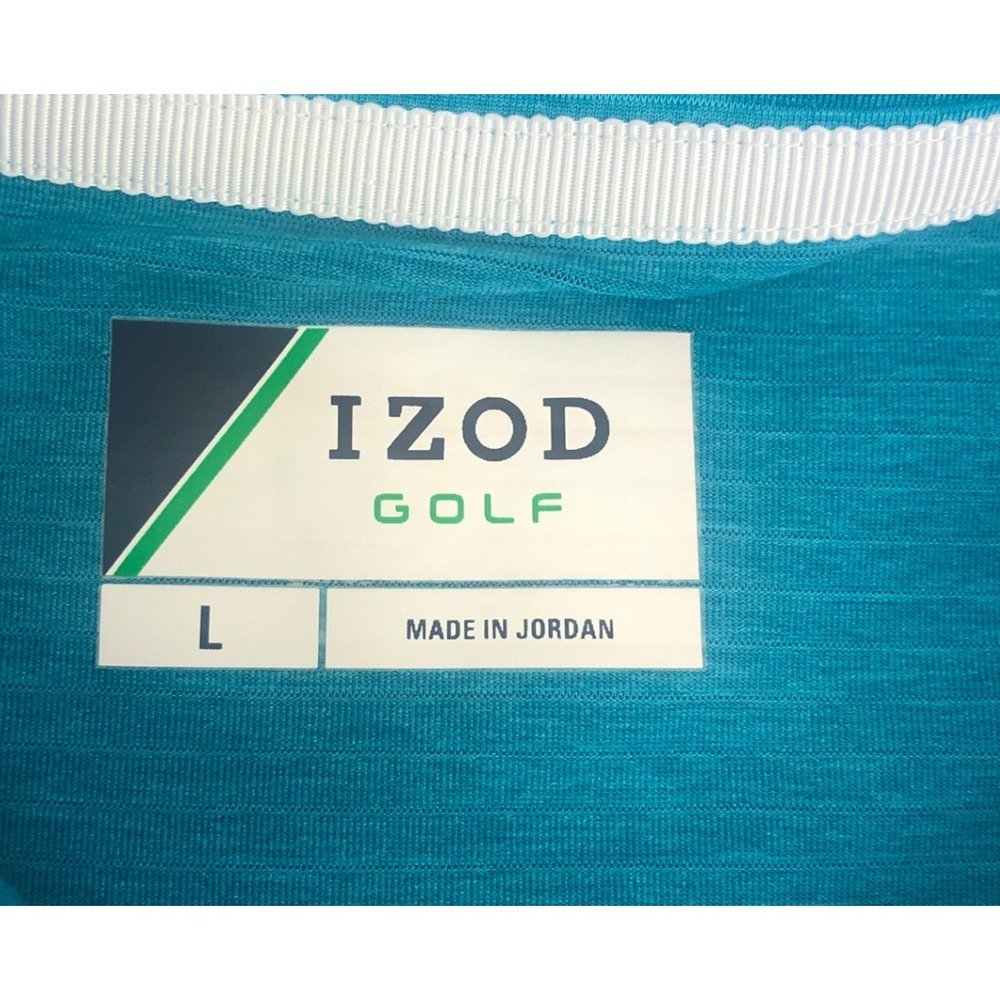 IZOD Golf Mens Performance Polo Shirt Teal Blue Micro Stripe Large Activewear - Picture 3 of 9